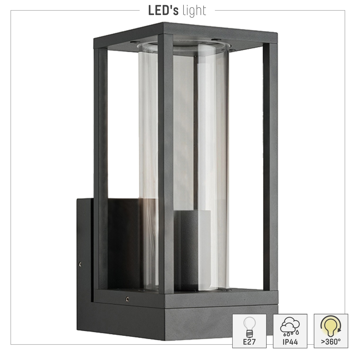 Moderne, eckige LED`s light Außenwandleuchte in Anthrazit mit Glaszylinder.