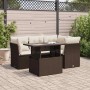 Braune 5-tlg. vidaXL Garten-Sofagarnitur aus Rattan mit Tisch und cremefarbenen Kissen.