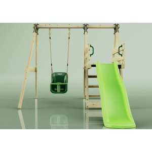 OutdoorToys Schaukel Hortensie mit Babyschaukel und Rutsche in Grün.