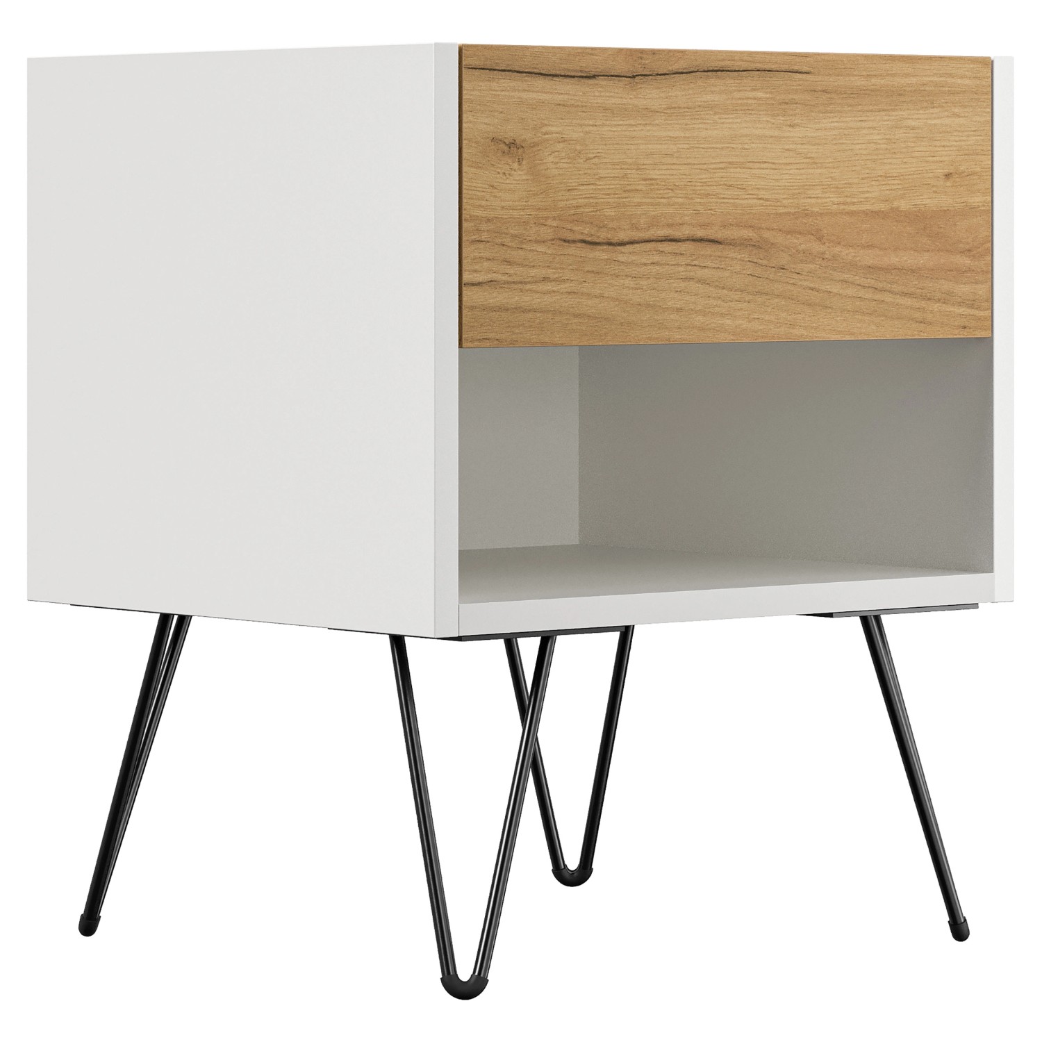 Posseik Nachttisch-Set Industrial B Stehend 40 cm Weiß Eiche Front 2-teilig günstig online kaufen