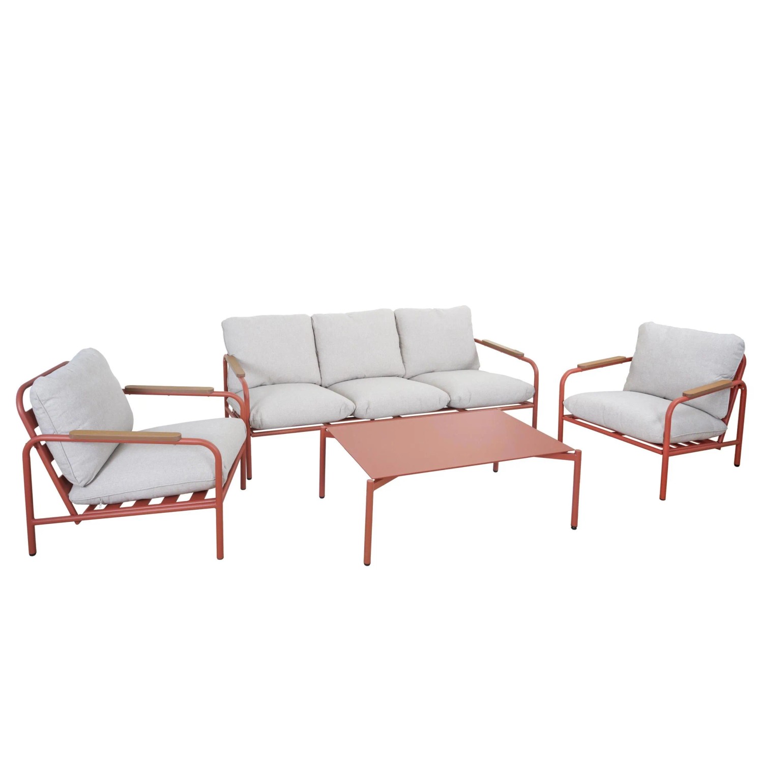 Mcw Aluminium-Gartengarnitur O11 Terrakotta Polster Beige