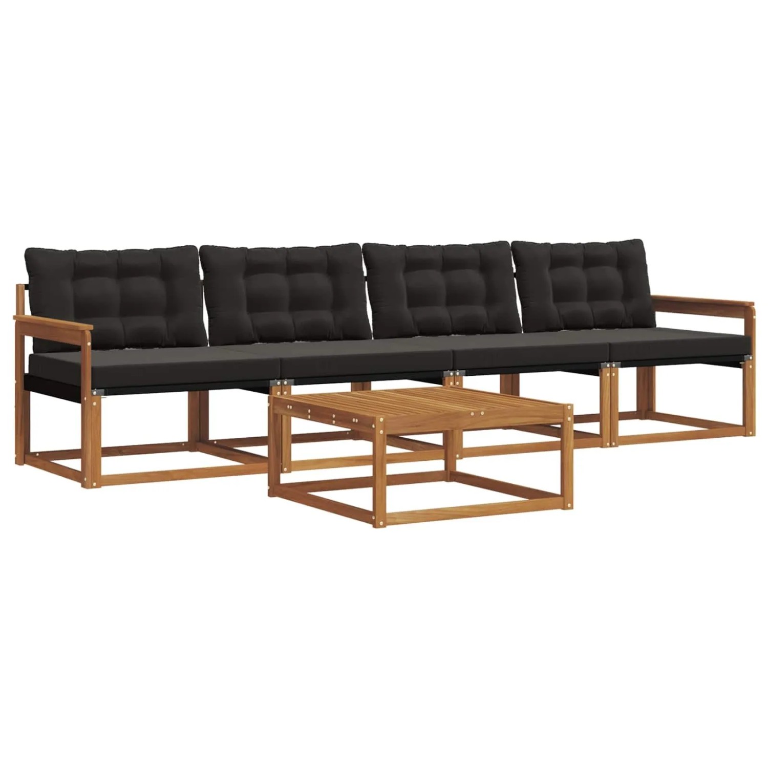 vidaXL Outdoor-Sofagarnitur mit Kissen 5-Tlg Natur und Schwarz 3369163
