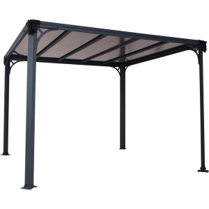 Anthrazitfarbener Palram Canopia Milano Gartenpavillon 3.1x3.1m mit LED-Set.