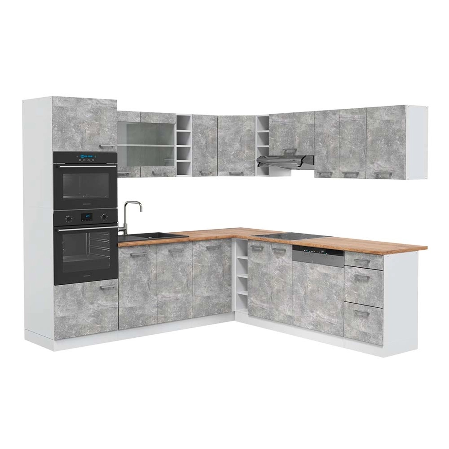 Vicco R-Line Eckküche Beton/Weiß 237 x 247 cm AP Eiche günstig online kaufen