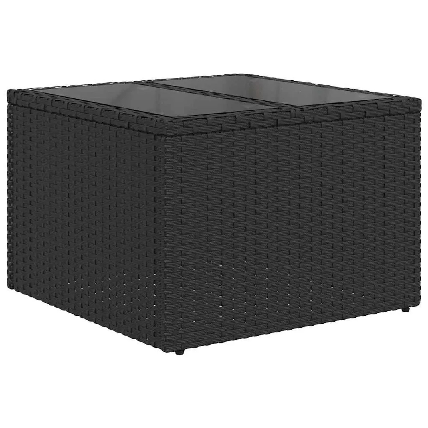 Schwarzes vidaXL Gartenmöbel-Set aus Polyrattan, 6-teilig, mit Tisch und Kissen.