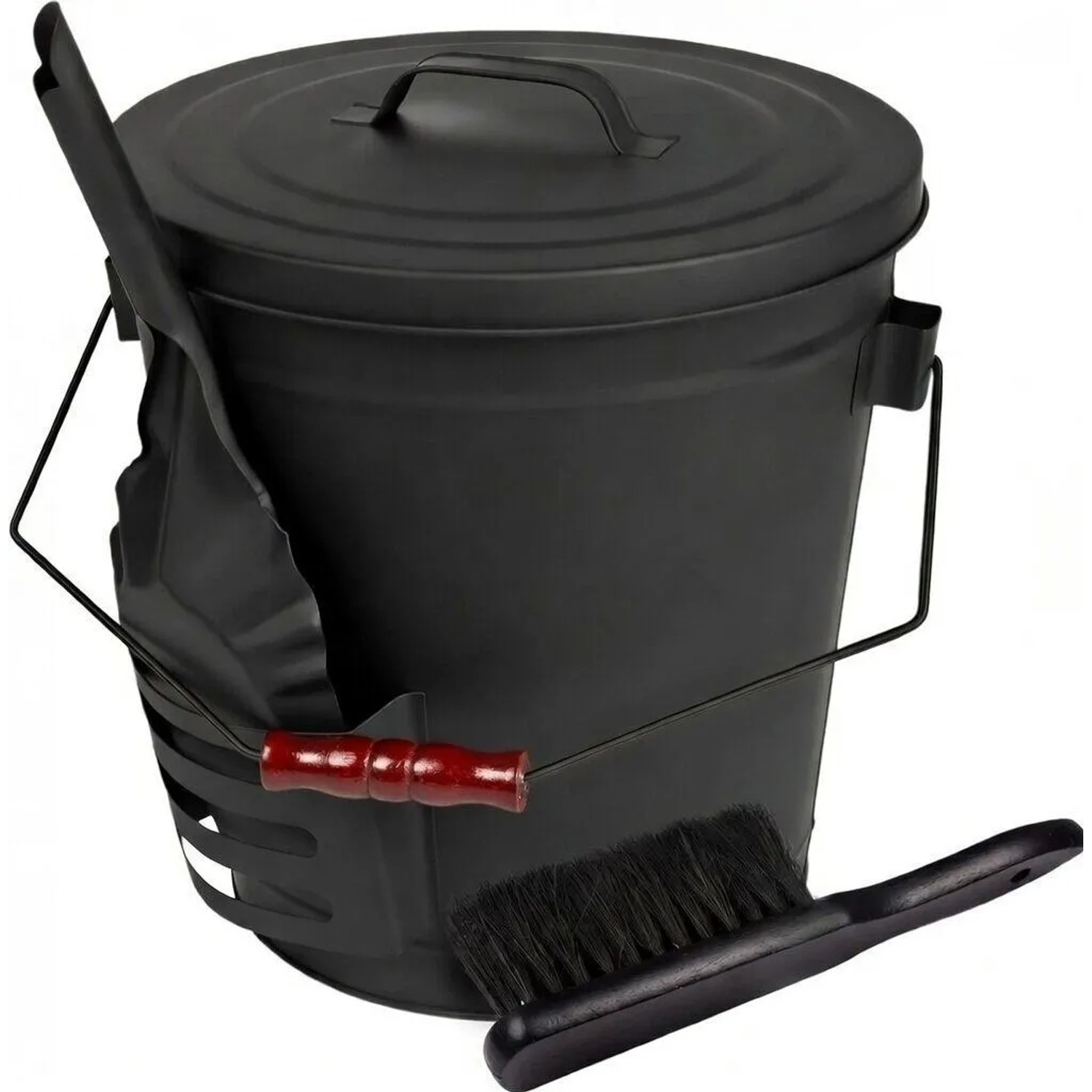 BLACK OAK Ascheeimer STROMBOLI 20L mit Schaufel und Handfeger – Aschebehälter aus Metall mit Bügel Schwarz für Kaminofen...