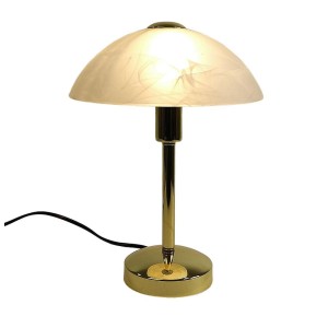 Dapo Tischleuchte Mischa mit Marmorglas Schirm und Messingfuß. Elegante Lampe für Wohnraum und Schlafzimmer.