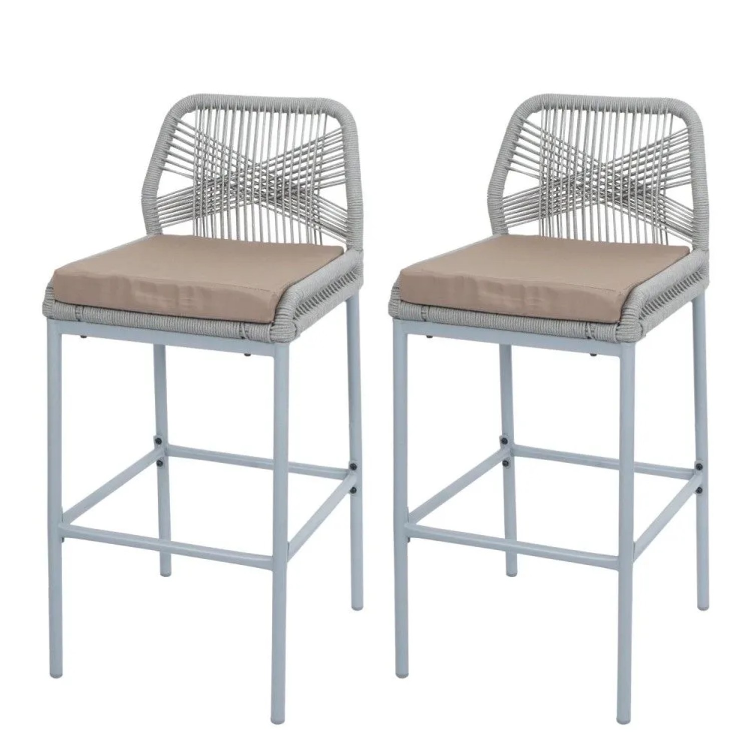 MCW Barhocker O21 2er-Set Hellgrau Kissen Taupe