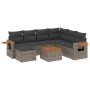 Graue 8-tlg. vidaXL Garten-Sofagarnitur aus Polyrattan mit Kissen und Tisch.