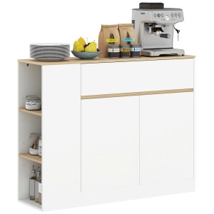 Weißes HOMCOM Sideboard mit Schublade, Schrank und Regalen, 105x30x81,5 cm. Kommode für Wohnzimmer und Esszimmer.