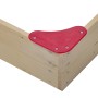 Detailansicht des Gaspo Sandkasten Flipper: Holzelemente mit roter Eckverbindung.