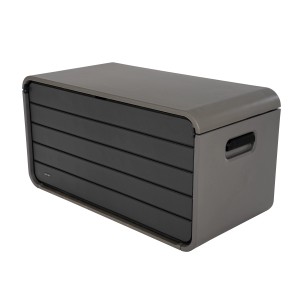 Graue Lifetime Kissenbox/Auflagenbox, 625 l, mit Griffmulden. Ideal zur Aufbewahrung im Garten.