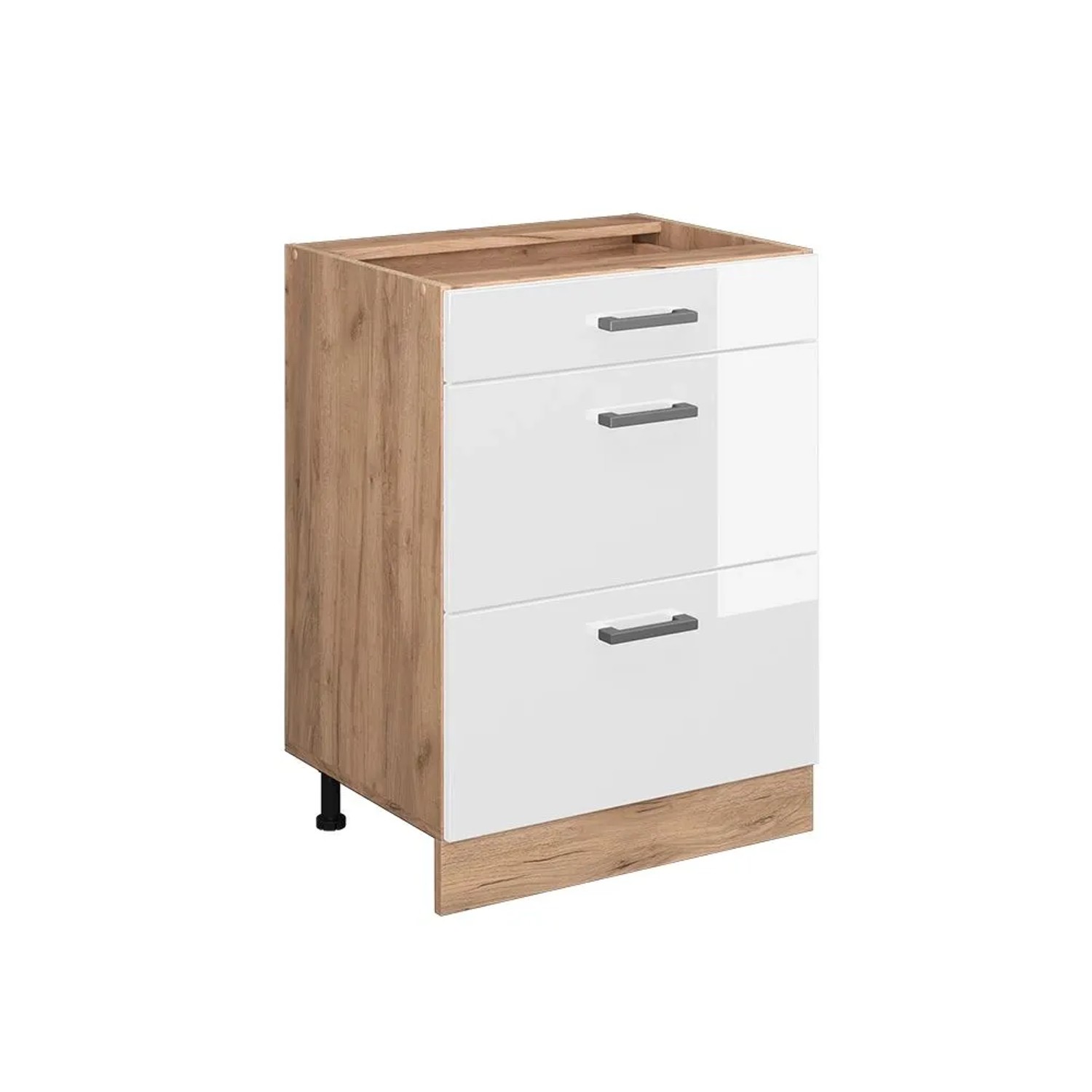Vicco Küchenunterschrank R-Line Weiß Hochglanz Goldkraft Eiche 60 cm mit Schubladen ohne Arbeitsplatte
