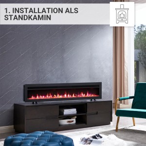 BALDERIA AG-60 Elektrokamin als Standkamin mit 3D-Flammeneffekt in Schwarz.