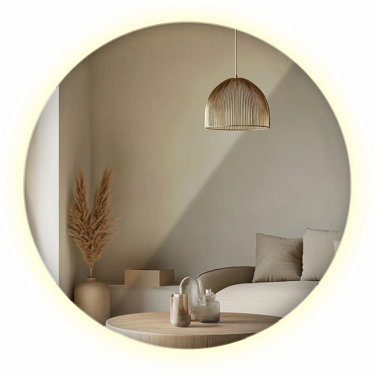 Wallfluent Moderner Runder LED Spiegel 90x90 cm Mit Neutralweiß 4000K Für Bad Wohnzimmer Und Ankleidezimmer