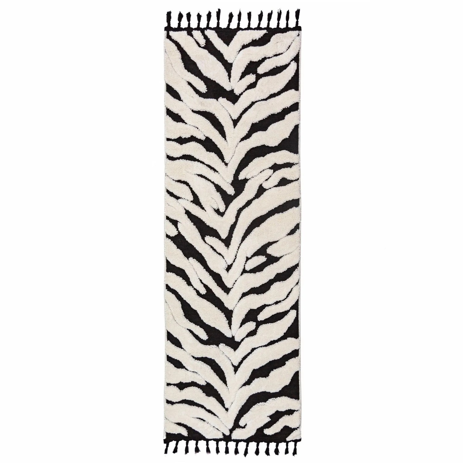 Flair Rugs Hochflorteppich Esra Zebra 80 cm x 300 cm Schwarz-Weiß