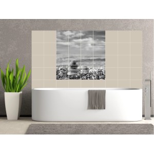 Fliesenbild Zen Stones, 16-teilig, als Wanddekoration im Badezimmer.