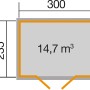 Grundriss Weka Gartenhaus Ravenna C: 300x235cm, 14,7 m³ Volumen. Ideal für Garten Gerätehaus.