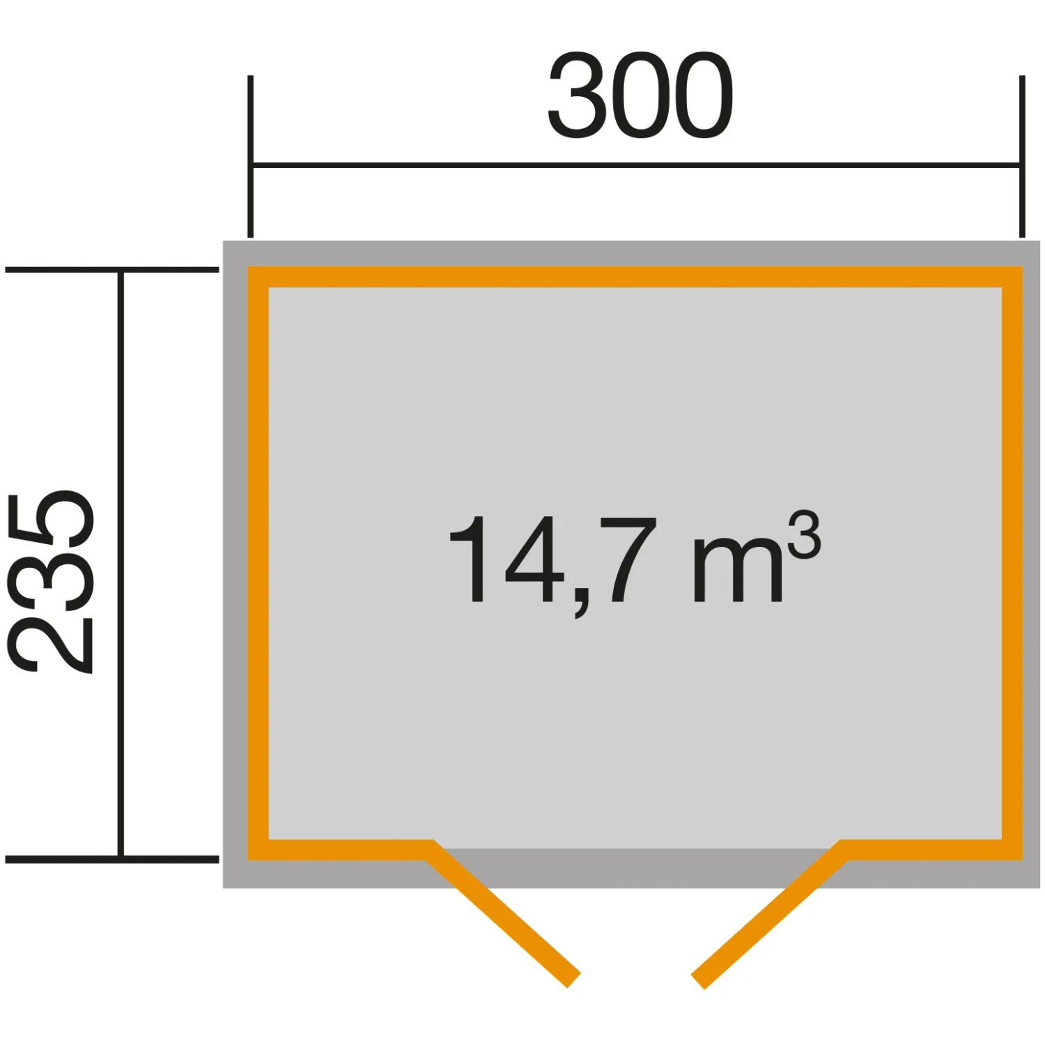 Grundriss Weka Gartenhaus Ravenna C: 300x235cm, 14,7 m³ Volumen. Ideal für Garten Gerätehaus.