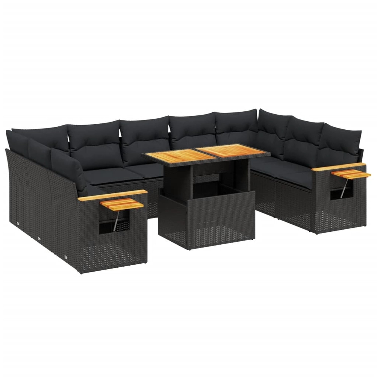 vidaXL 11-Tlg Garten-Sofagarnitur mit Kissen Schwarz Poly Rattan 3273687