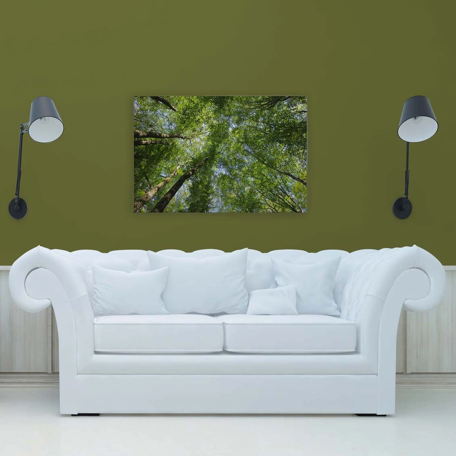 Bricoflor Baumkronen Bild Grün Leinwandbild Für Schlafzimmer Und Büro Deko Wandbild In 90 X 60 Cm Mit Wald Motiv