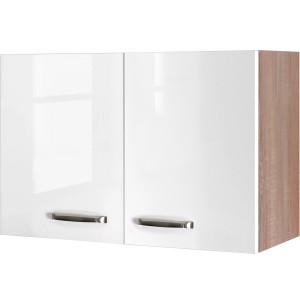 Flex-Well Oberschrank Valero, 80 cm, Hochglanz Weiß/Sonoma Eiche, Küchen-Hängeschrank.