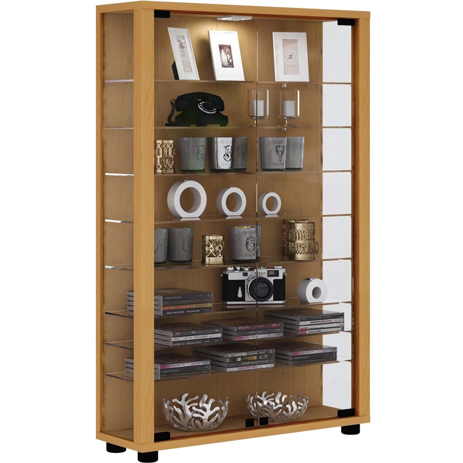 ebuy24 LumoMini Vitrinenschrank 2 Glastüren Buche Dekor günstig online kaufen