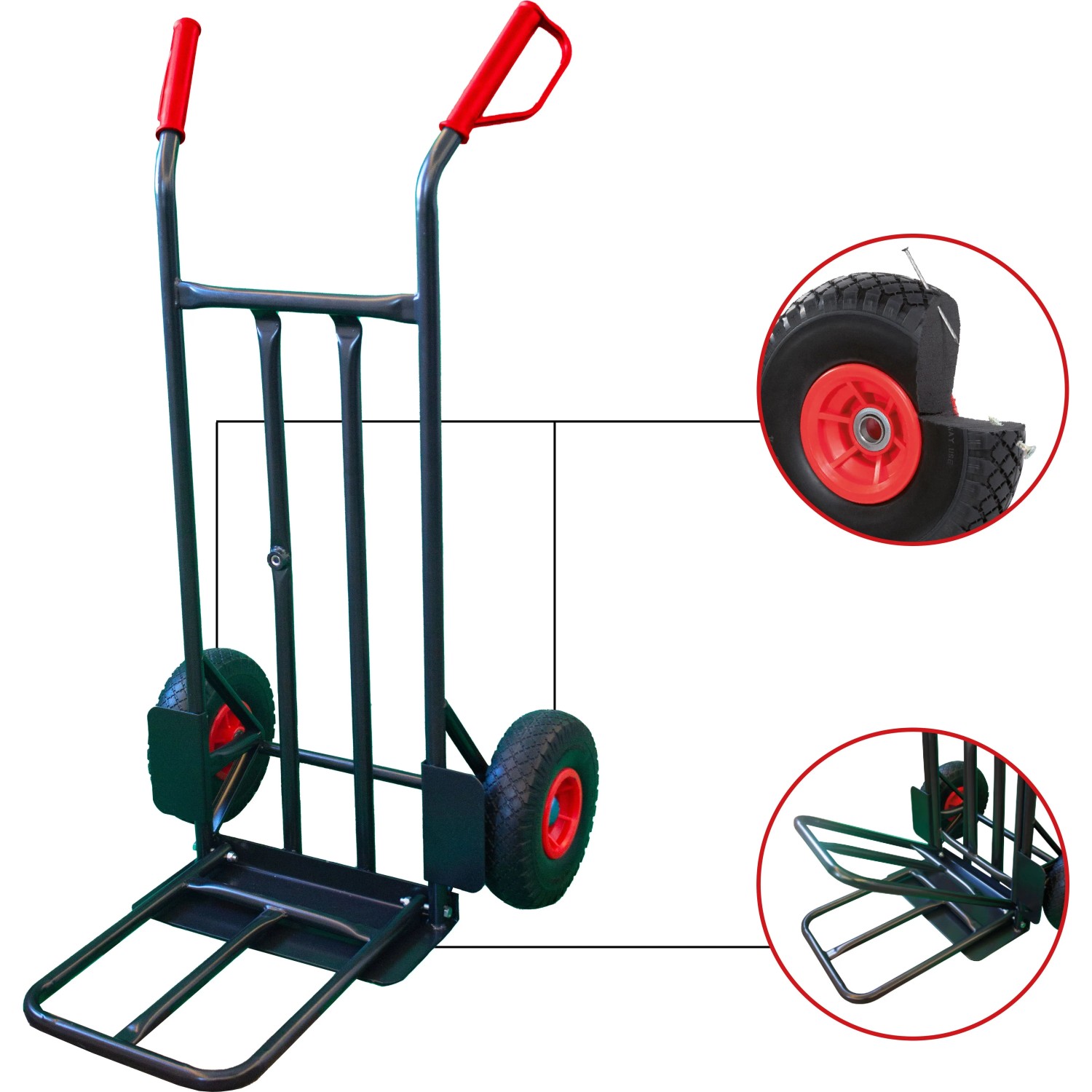 Schwarze Pro-Bau-Tec Sackkarre mit PU-Rädern, Tragkraft 200 kg, für den Transport im Bau.