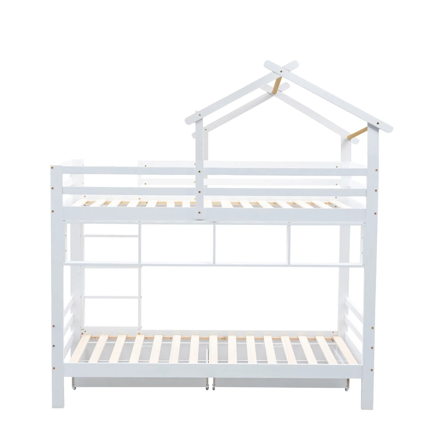 okwish Etagenbett 90x200cm mit Schubladen Regalen Leiter Kinderzimmer Weiß ohne Matratze