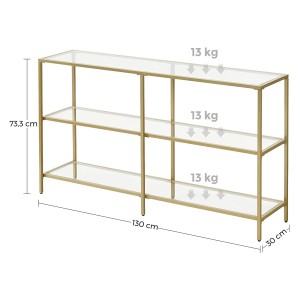 Vasagle Konsolentisch mit Glasplatten und goldenem Stahlrahmen, 130x30x73,3 cm.