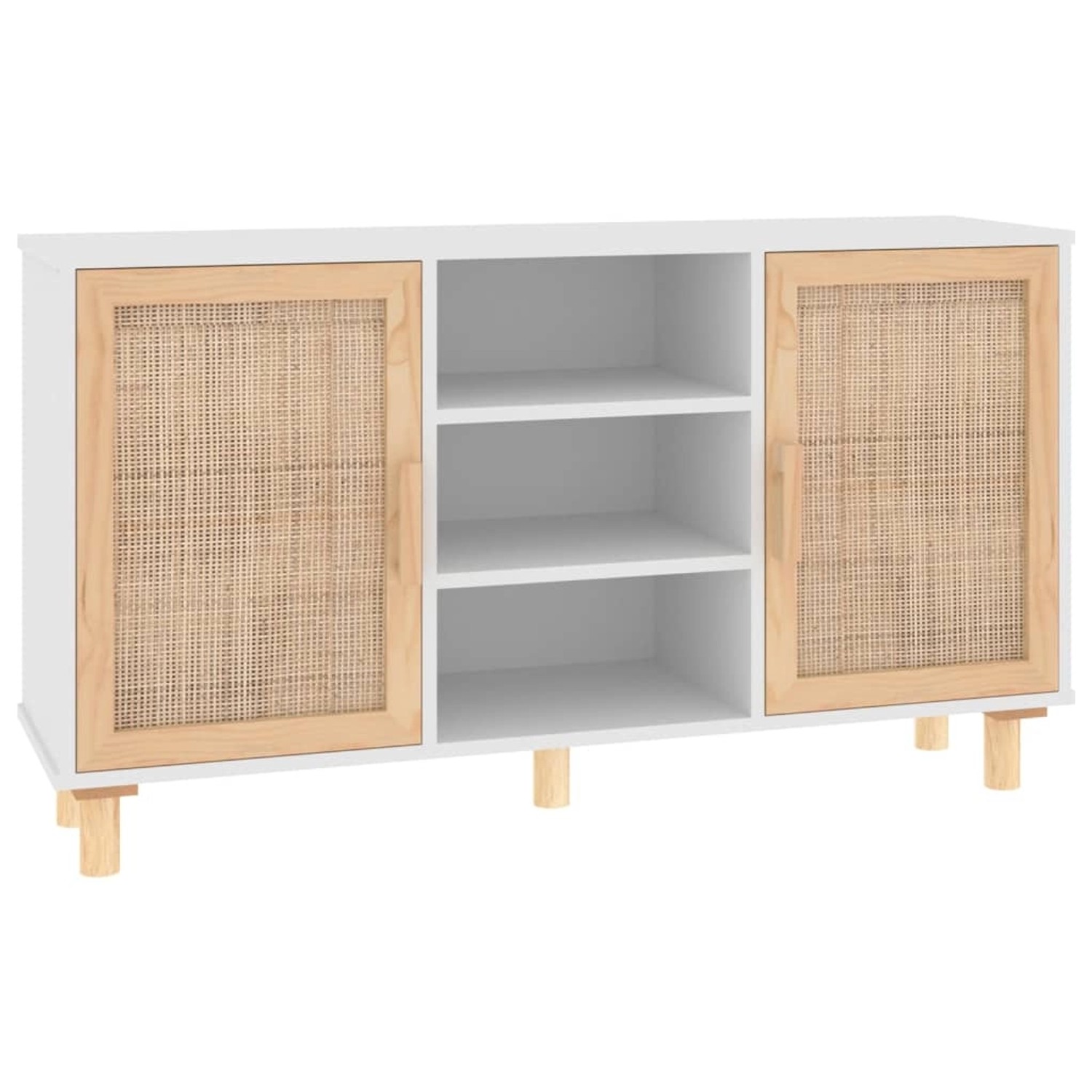 vidaXL Sideboard Weiß 105x30x60 cm Massivholz Kiefer und Natur-Rattan 34563 günstig online kaufen