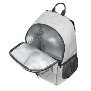 Grauer Kühlrucksack Bomoe IceBreezer KR45, 25 Liter, mit geöffnetem Hauptfach und Netzfächern.