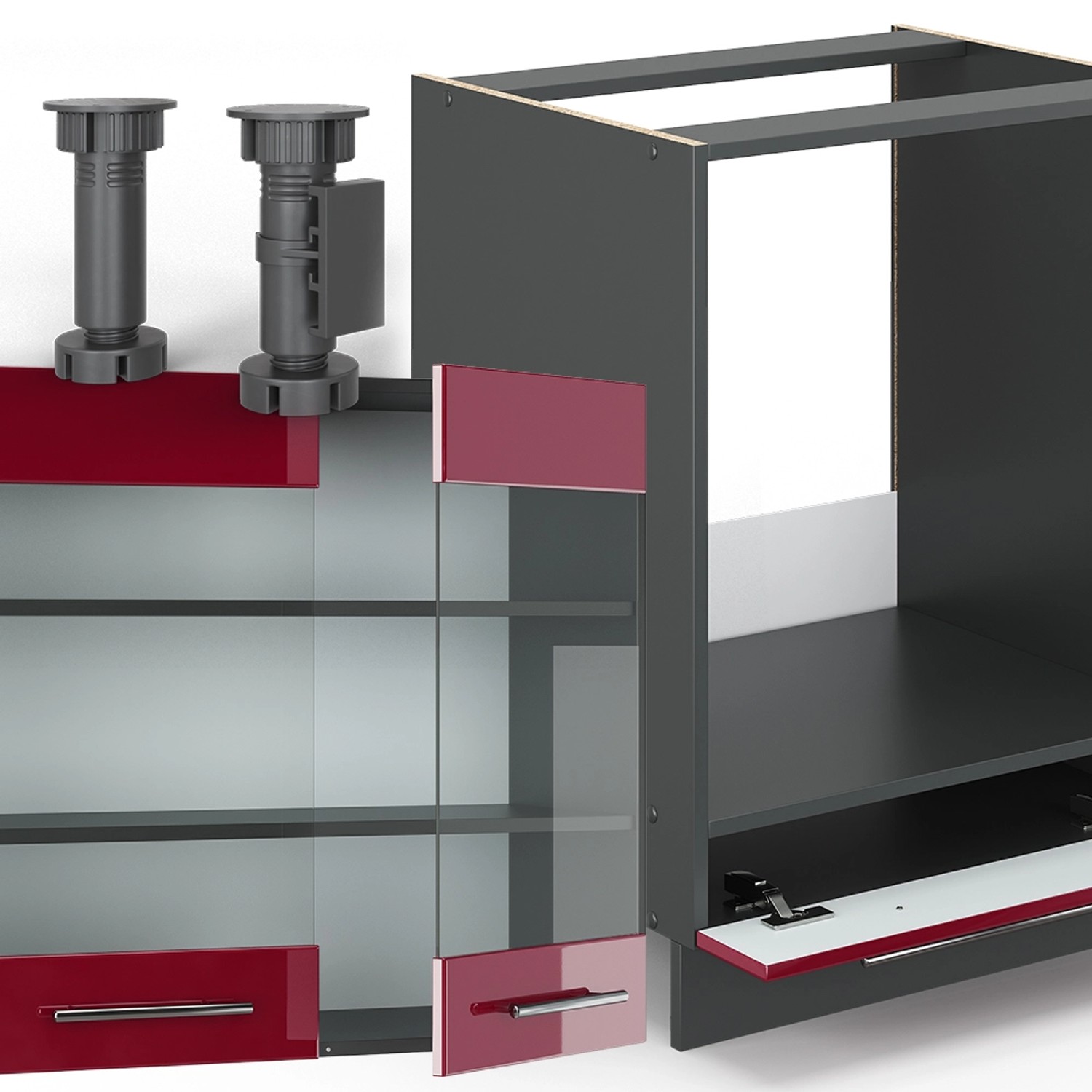 Vicco Fame-Line Küchenschrank, Bordeaux Hochglanz/Anthrazit, 160 cm breit, ohne Arbeitsplatte.