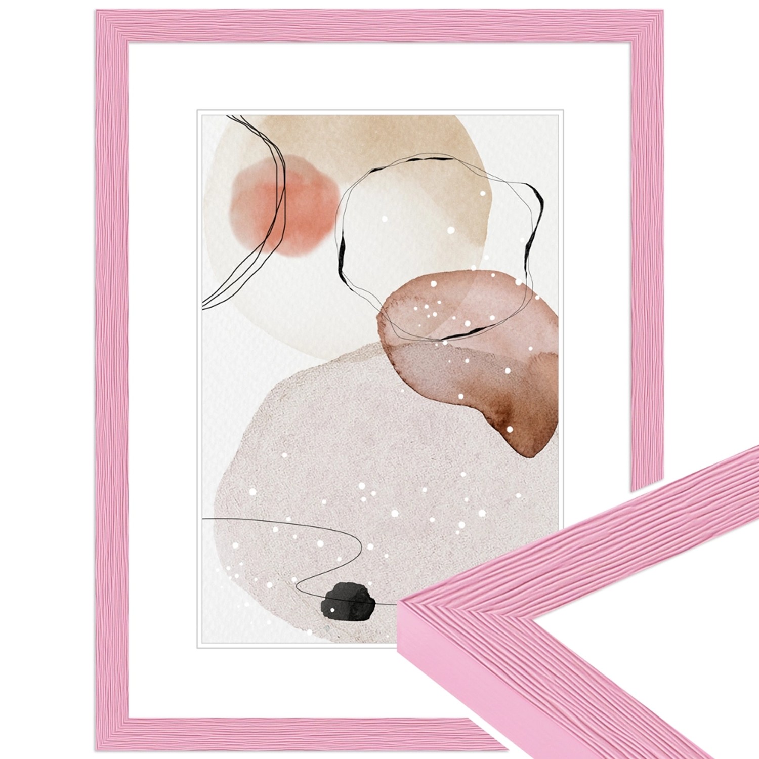 Moderner Bilderrahmen H300 in Rosa für Fotos 29,7x42 cm. Holzrahmen für Wandaufhängung.