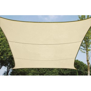 Cremefarbenes Perel Viereck-Sonnensegel 500x500 cm, wasserdurchlässig, für Terrasse und Garten.