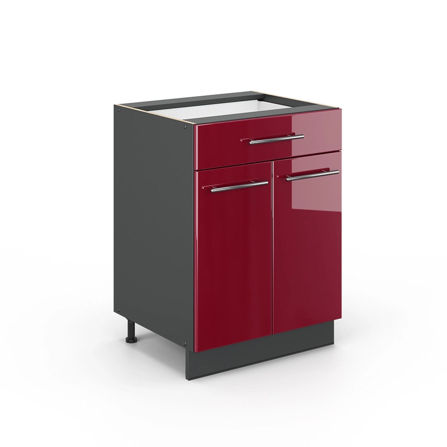 Vicco Küchenunterschrank Fame-Line Bordeaux Hochglanz/Anthrazit 60 cm mit Schublade ohne Arbeitsplatte
