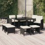 Schwarze 9-tlg. Rattan Garten-Essgruppe mit cremefarbenen Kissen für Terrasse & Garten.
