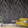Anthrazitfarbene Marburg Vliestapete mit grafischem 3D-Muster im Wohnraum.