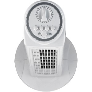 Weißer Turmventilator (78 cm) mit Timer und Geschwindigkeitsstufen.