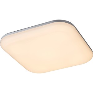 Silberne LED Bad-Deckenleuchte DORI, quadratisch, Kunststoff opalweiß.