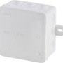 Weißer Abzweigkasten 70x70 mm mit 5 Anschlussmöglichkeiten für Aufputzmontage.