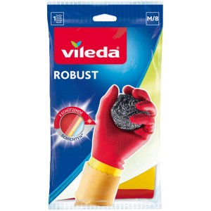 Vileda Haushaltshandschuhe Der Robuste Protection M, rote Gummihandschuhe im Paket.
