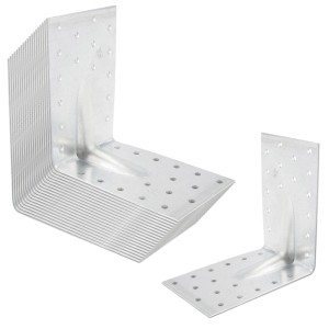 20er Set SOTECH Winkelverbinder 90 Grad aus feuerverzinktem Stahl mit Sicke und vielen Bohrungen.