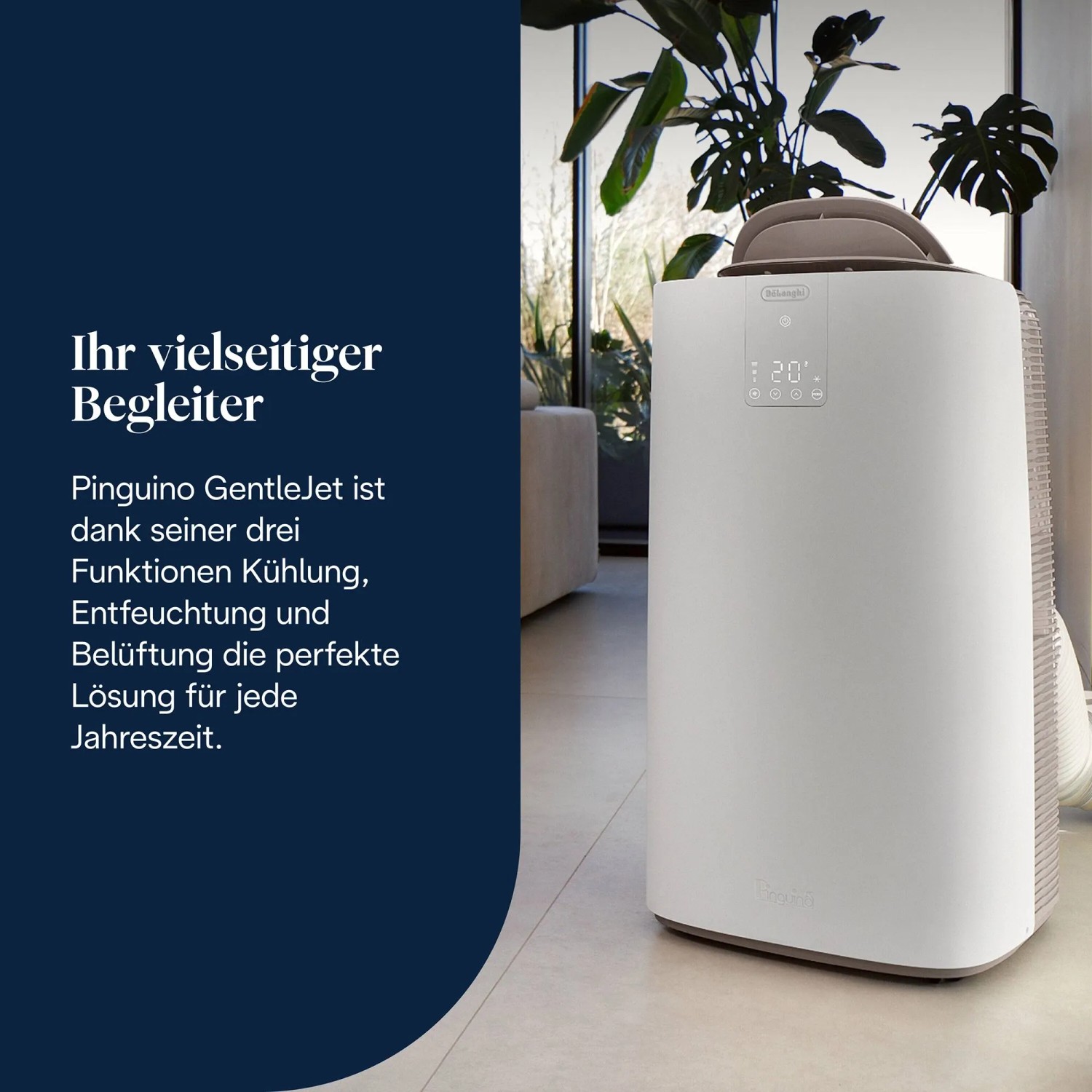 Weißes De'Longhi Klimagerät PAC-AP120 Pinguino GentleJet für Räume bis 110 m³.