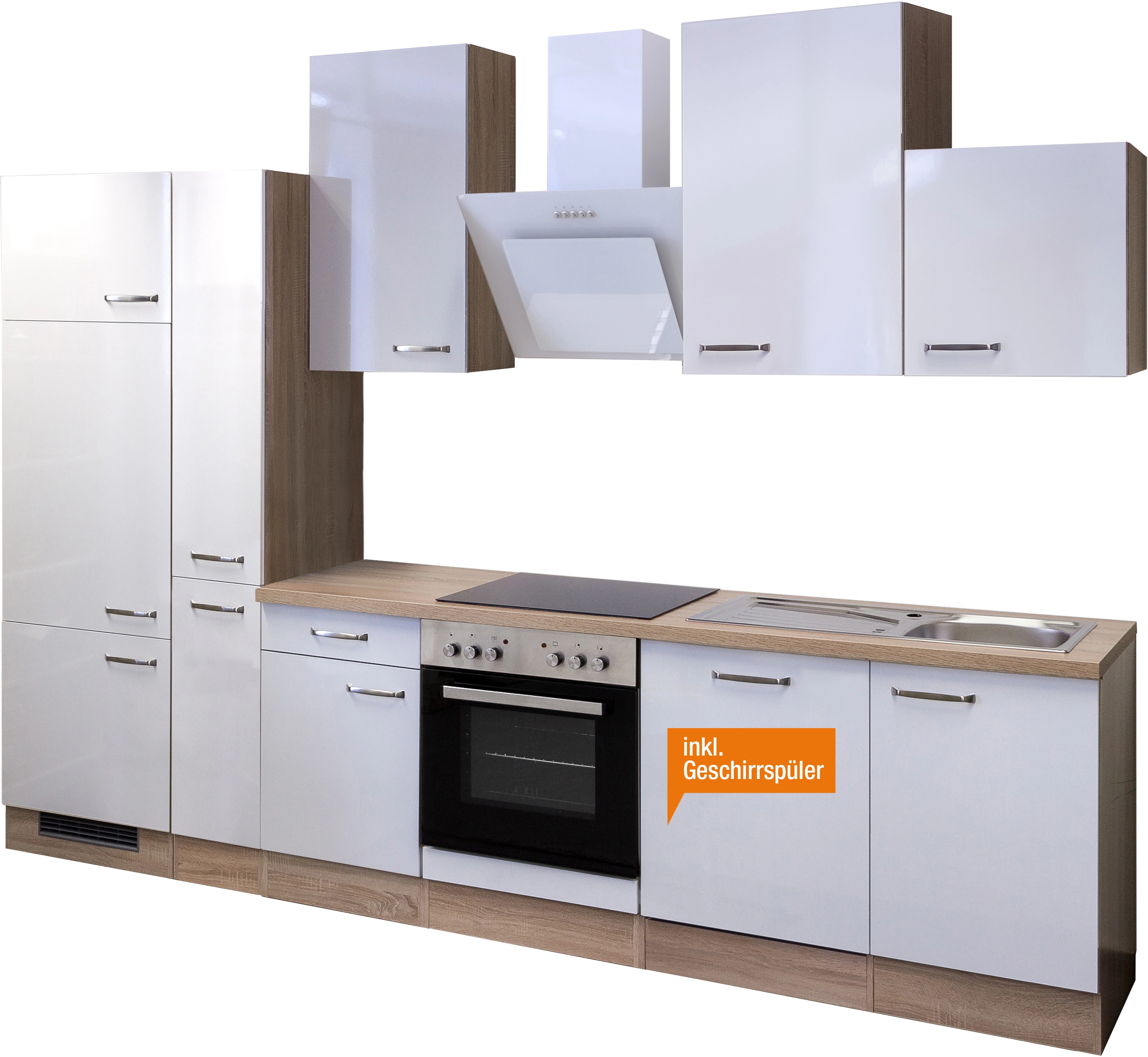 OBI bei Flex-Well 310 Valero Küchenzeile Eiche Exclusiv Weiß-Sonoma cm kaufen Hochglanz