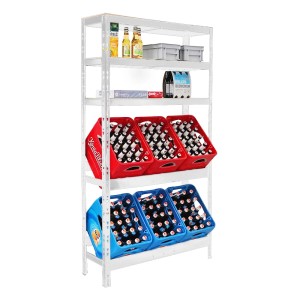 PROREGAL Getränkekistenregal Bodensee HxBxT 180 x 100 x 30 cm 6 Kisten und 3 Boards Weiss