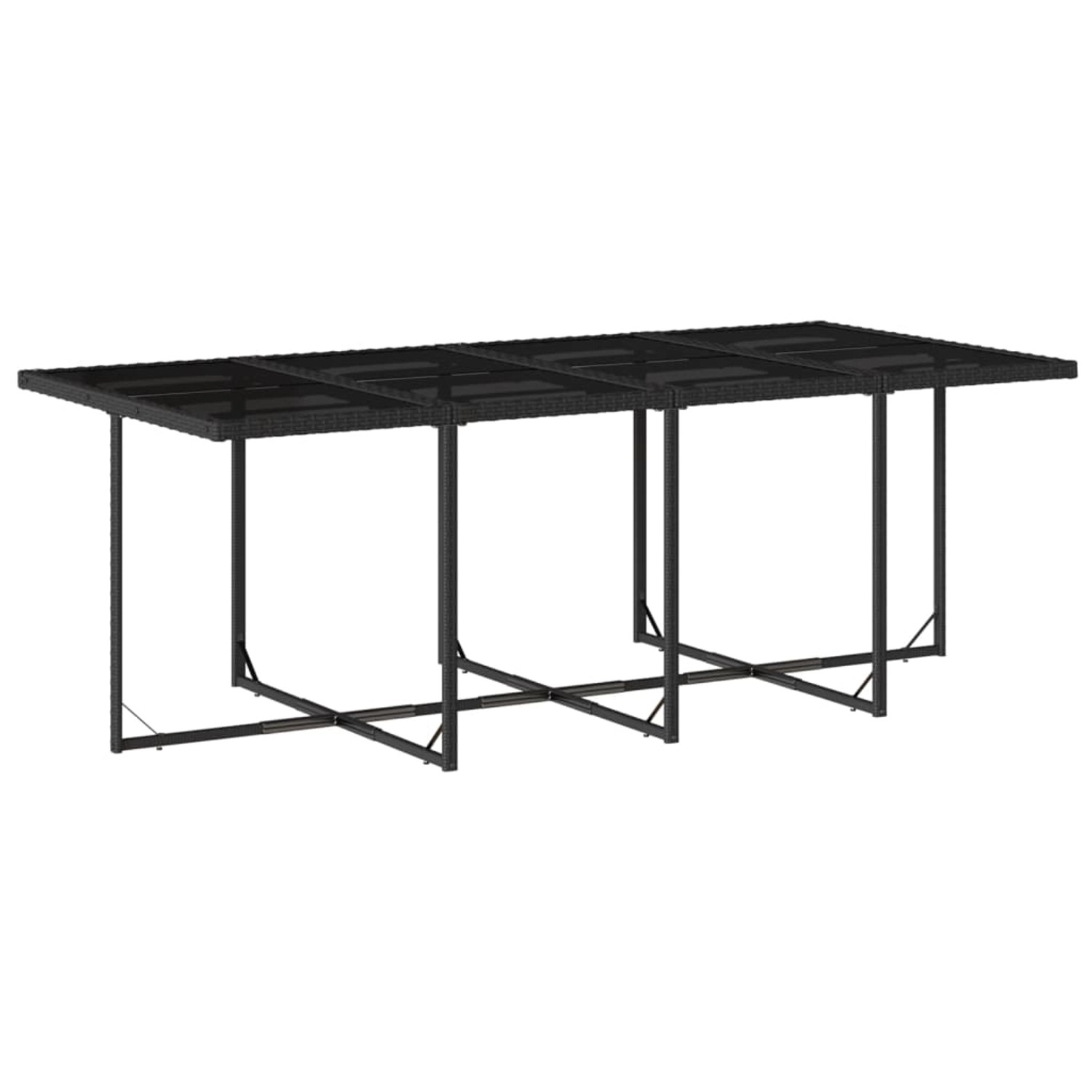 vidaXL Garten-Esstisch, 220x106 cm, aus schwarzem Poly Rattan und Stahl für 13-tlg. Garten-Essgruppe.