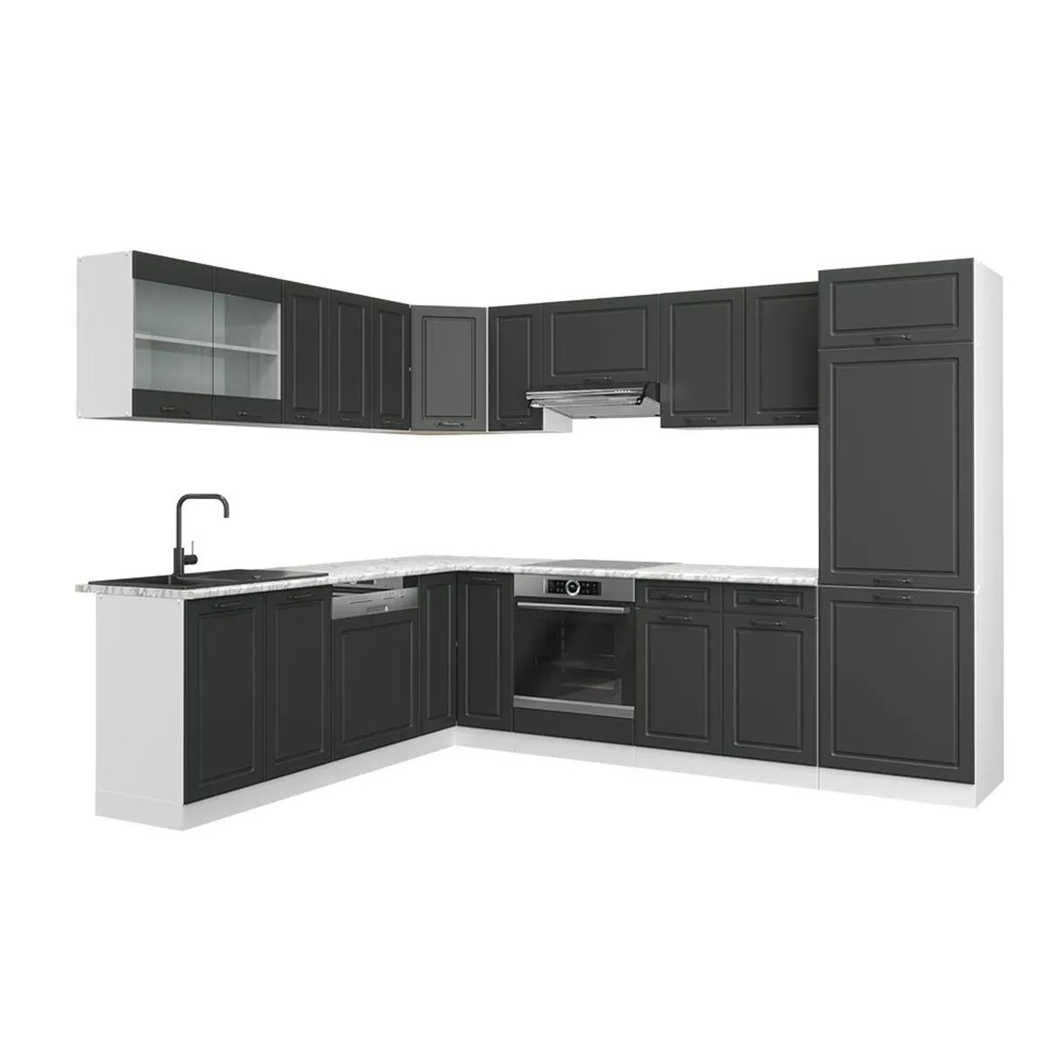 Vicco Eckküche R-Line Anthrazit Landhaus/Weiß 287 x 82, AP Marmor