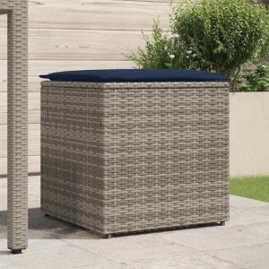 Graue vidaXL Kissenbox aus Poly-Rattan, 50x50x50 cm, zur Aufbewahrung im Garten.