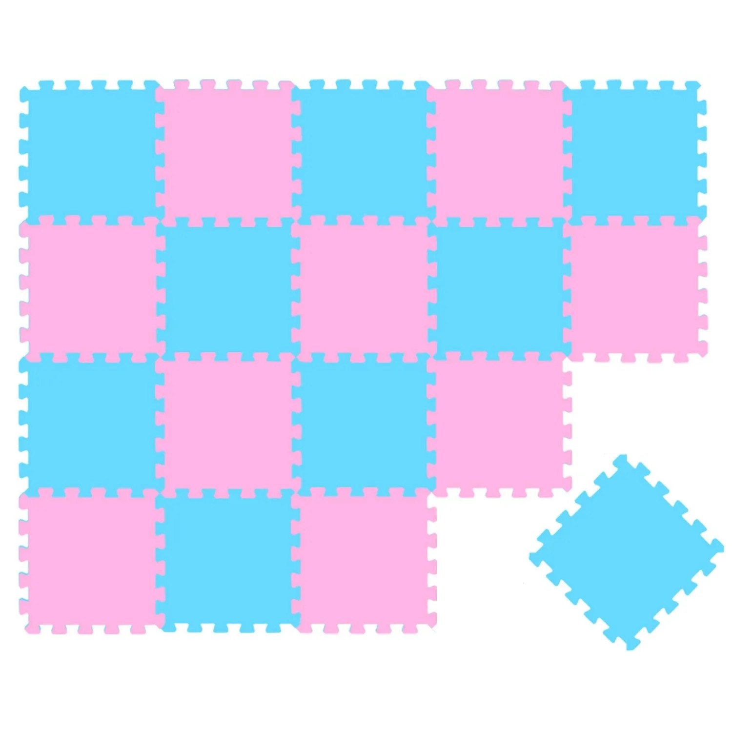 LittleTom Baby & Kinder Puzzlematte 30 x 30 cm 18 Stück Pink & Hellblau